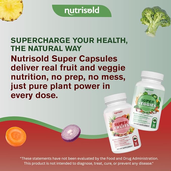 Fruits & Veggies Supplement – Packed with 30+ Whole Food Superfoods – Supports Energy, Immune & Digestion – 180 Capsules – Soy-Free, Non-GMO