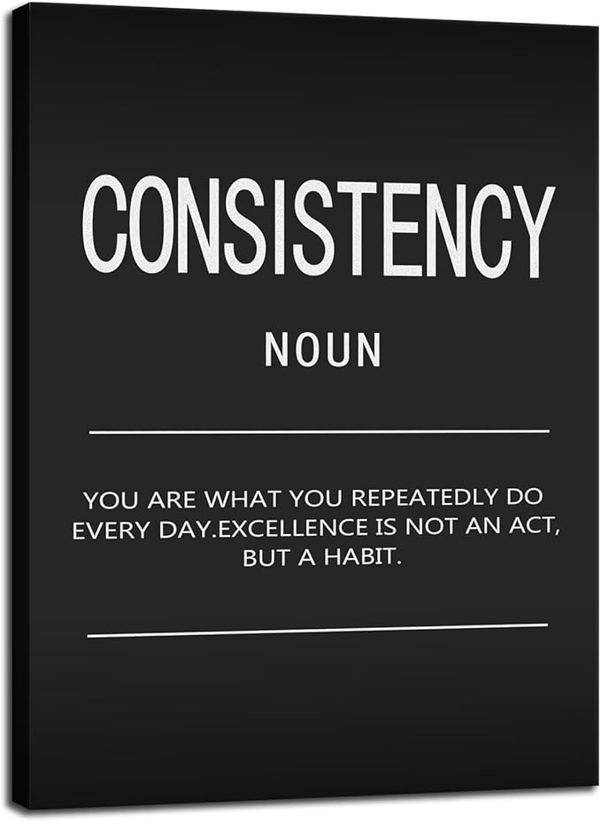 Office Decor Motivational Wall Art Inspirational Posters Prints on Canvas Consistency Noun Inspiring Quotes Pictures Prints Artwork Home Decor for Living Room Wooden Framed[30″W X 40″H]