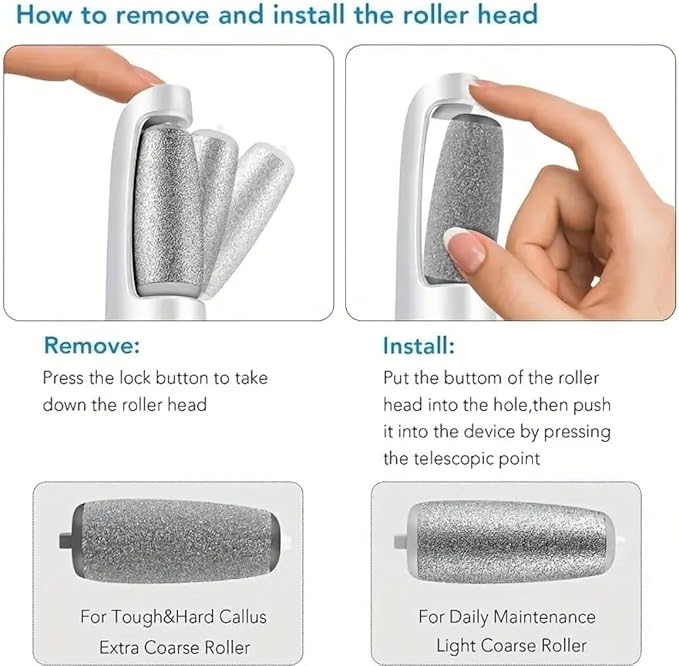 Electric Callus Remover for Feet, Professional Pedicure Tool and Foot File with 2 Roller Heads for Hard Skin, Removes Dry Dead Skin for Smoother Feet, Electric Foot Callus Remover for Foot Care