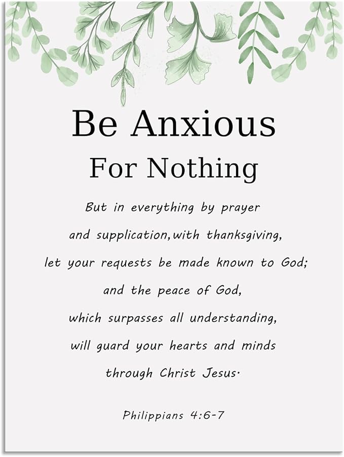 Inspirational Wall Art Philippians 4:6-7 Painting Canvas Print Office Wall Decor Christian Poster Be Anxious for Nothing Framed Motivational Quotes Wall Art Decoration Ready to Hang[30" W X 40" H]