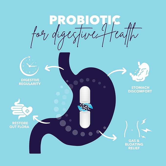 Extra Strength Probiotic for Digestive Health and Immune Support, 60 Billion CFU & 15 Strains, Gut Health Probiotics for Men and Women Supports Occasional Constipation, Diarrhea, Gas & Bloating, 60CT