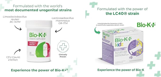 Bio K+ Women's Health Probiotic Bundle – Vaginal & Urinary Tract Support 2B CFU + Daily Probiotic for Kids with Limosilactobacillus fermentum LC40®, Vitamin D3, 28 Packets, Non-GMO, Gluten-Free