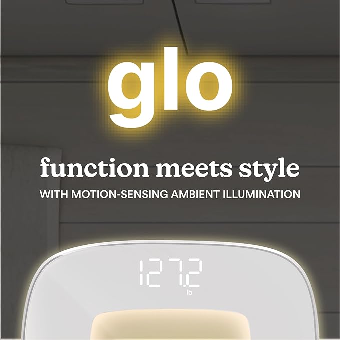 Homedics Digital Bathroom Scale, Motion-Sensing Ambient Center Illumination, Sleek Tempered Glass, High-Precision Weight Measurement Up to 400 lbs, Sustainable Design, White