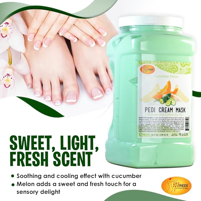 SPA REDI - Body and Foot Cream Mask, Cucumber and Melon, 128 Oz - Pedicure Massage for Tired Feet and Body, Hydrating, Fresh Skin