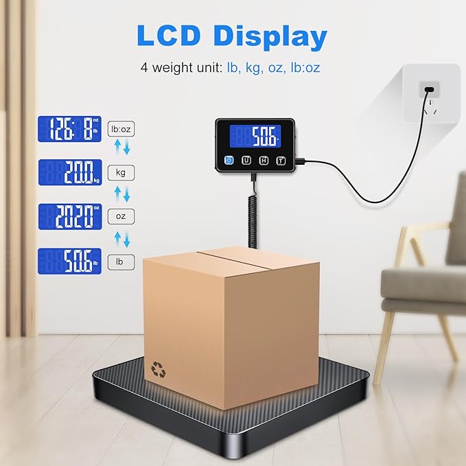 Shipping Scale, 440lb/0.5oz High Accuracy Digital Scale for Packages with Hold, Tare Function, Postal Scale for Small Business, Luggage, Home Use (Battery & Charging Cable Include)