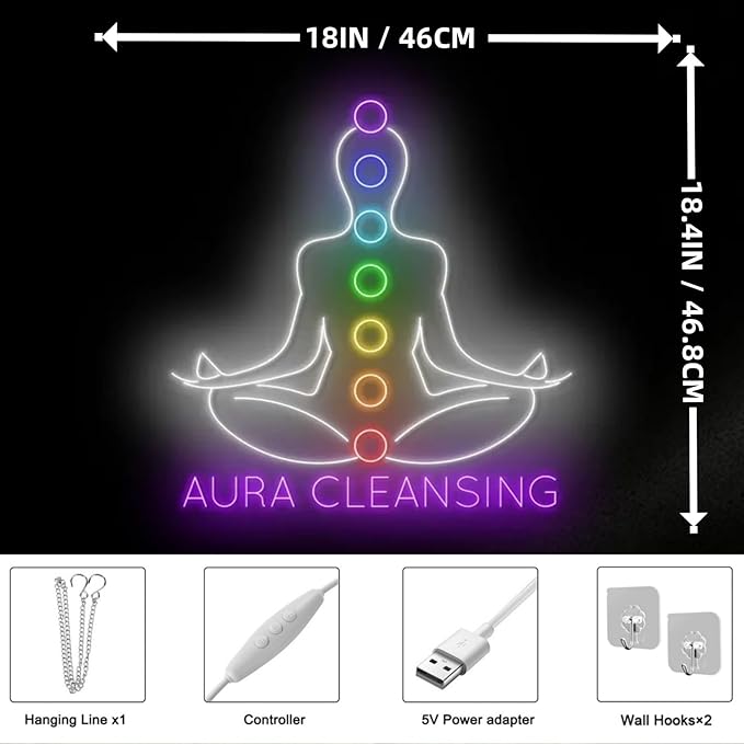 Aura Cleansing Neon Sign, Isha Yoga Neon Light, Meditation Led Light, Vipassana Wall Art, Mindfulness Home Wall, Pilates Studio Art Yoga Lover Gift, Psychic Chakras Healing Exercise