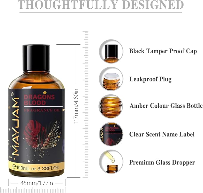 100ML/3.38FL.OZ Dragons Blood Fragrance Oils with Glass Dropper, Essential Oils for Diffusers for Home, Long Lasting Scented Oils for Diffusers Soap Candle Making