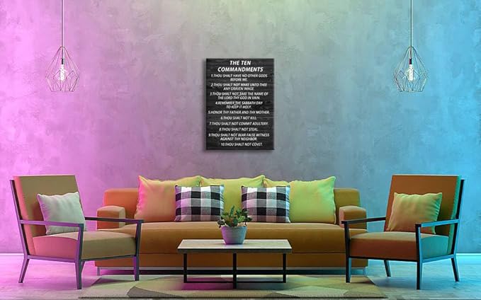Inspirational Canvas Wall Art The Ten Commandments Quote Motivational Christian Religion Poster Inspirational Canvas Painting Prints Artwork Wall Pictures Office Home Wall Decor Framed [30''Wx 40''H]