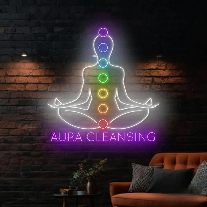Aura Cleansing Neon Sign, Isha Yoga Neon Light, Meditation Led Light, Vipassana Wall Art, Mindfulness Home Wall, Pilates Studio Art Yoga Lover Gift, Psychic Chakras Healing Exercise