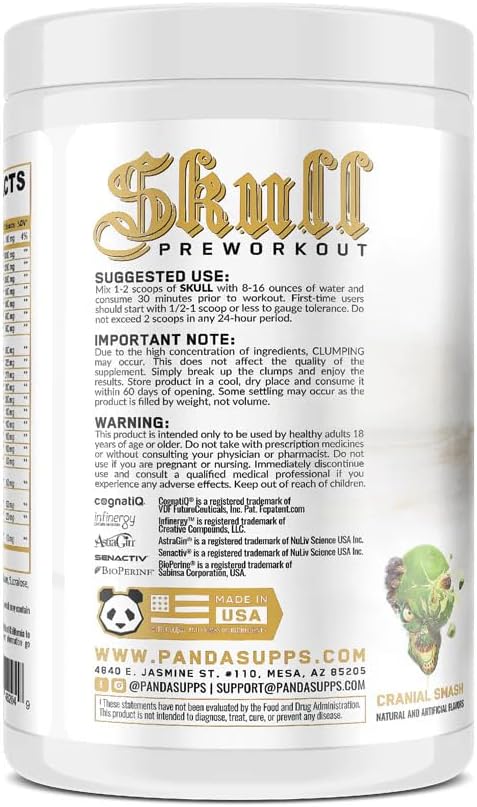 Underground Bio Labs/Panda Supps Skull Nootropic Pre Workout,3 Caffeine Sources for Tunnel Vision Focus, Massive Pumps, Unparalled Energy (40 Scoops) (Cranial Smash) (Lemon Lime Refresher)
