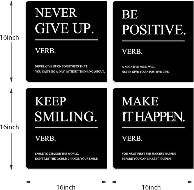 Azrosap Motivational Canvas Wall Art Inspirational Office Wall Decor Framed Poster Quotes Picture Artwork Wall Painting Prints for Bedroom Living Room Office Wall Decor Home Decorations 16"x16"x4pcs