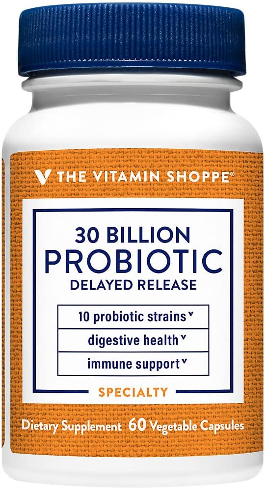 Probiotic Delayed Release 30 Billion - with 10 Probiotic Strains to Support Digestive, Immune & Vaginal Health or Yeast Imbalance - Shelf Stable (60 Veggie Caps) by The Vitamin Shoppe