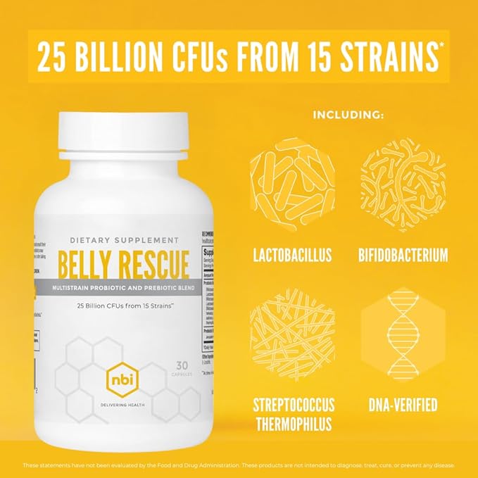 Belly Rescue: Probiotics & Prebiotics Blend for Women & Men, Once Daily for Digestive, Skin, and Immune Health, Shelf Stable