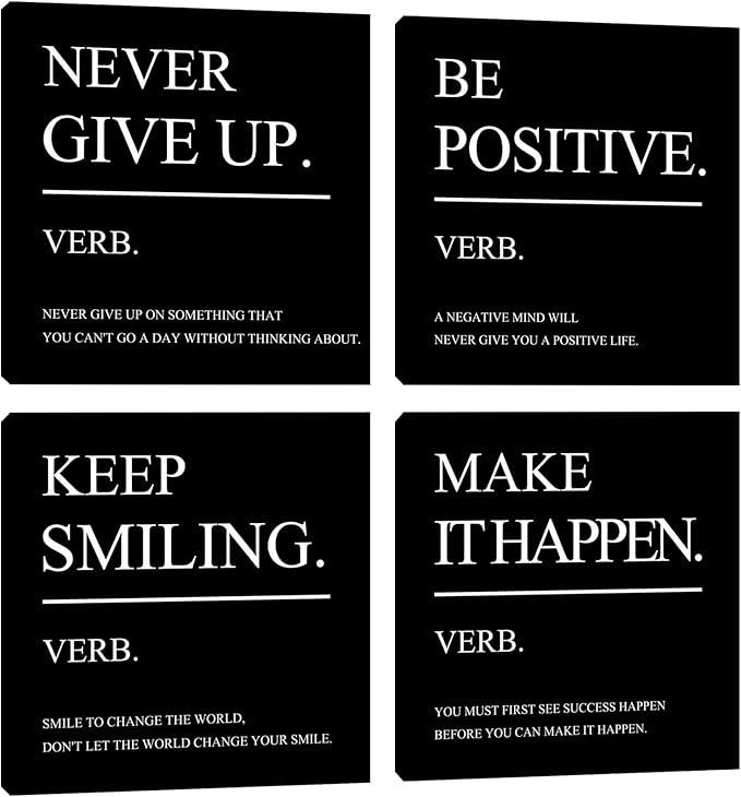 Azrosap Motivational Canvas Wall Art Inspirational Office Wall Decor Framed Poster Quotes Picture Artwork Wall Painting Prints for Bedroom Living Room Office Wall Decor Home Decorations 20"x20"x4pcs