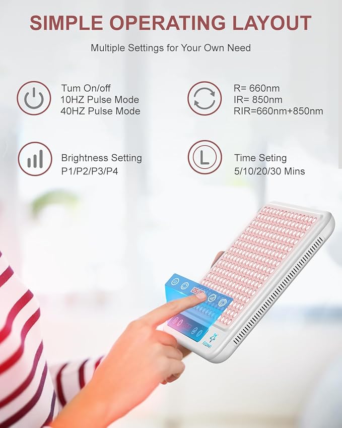 Red Light Therapy Panel, 225 Dual-Chip LEDs with 660nm Red & 850nm Near Infrared Light for Face, Skin, Sleep, Body Health, Portable Therapy Panel with Stand & Timer,White