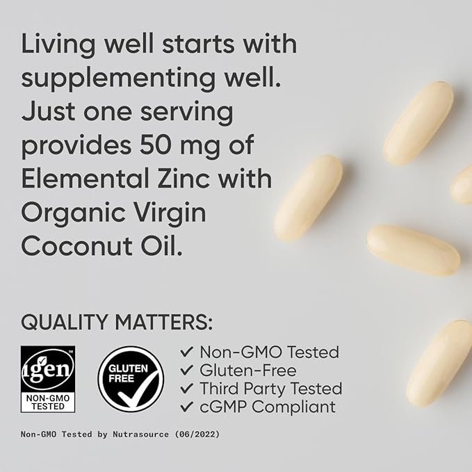 Sports Research® Zinc Picolinate 50mg with Organic Coconut Oil - High Potency Zinc Supplement for Healthy Immune & Enzyme Function - Non-GMO Tested & Gluten-Free - 120 Liquid Softgels