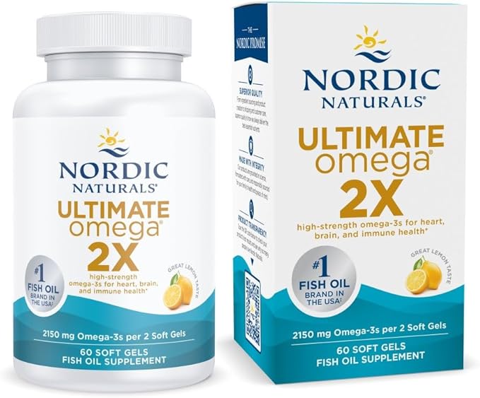 Nordic Naturals Ultimate Omega 2X, Lemon Flavor - 60 Soft Gels - 2150 mg Omega-3 - High-Potency Fish Oil with EPA & DHA - Promotes Brain & Heart Health - Non-GMO - 30 Servings