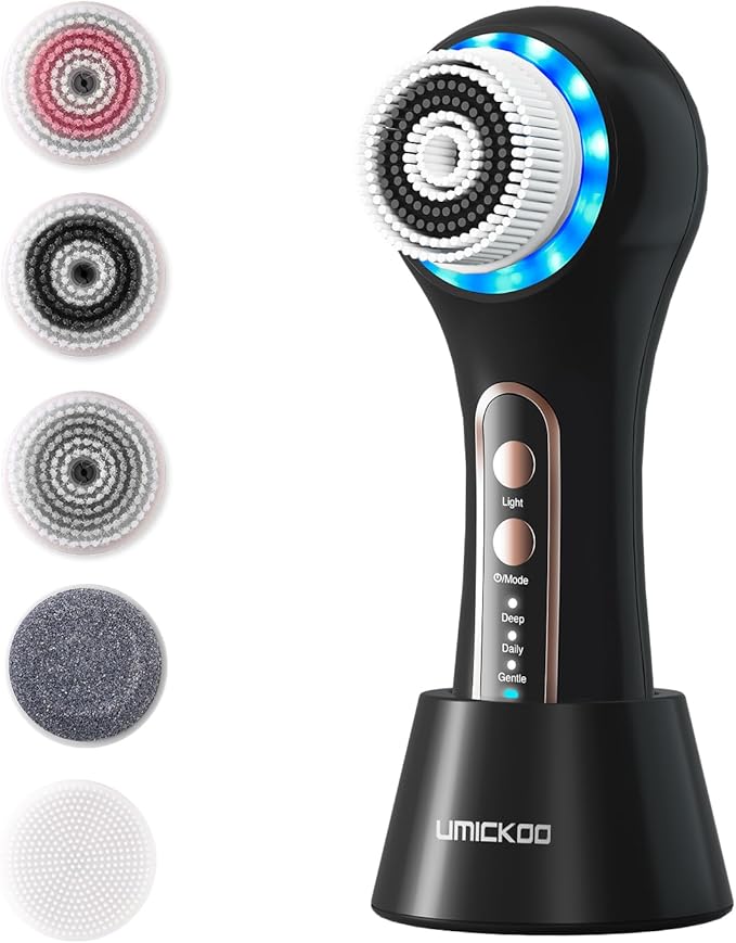 Face Scrubber Exfoliator,Facial Cleansing Brush Rechargeable IPX7 Waterproof with 5 Brush Heads,Electric Face Spin Brush for Exfoliating, Massaging and Deep Cleansing