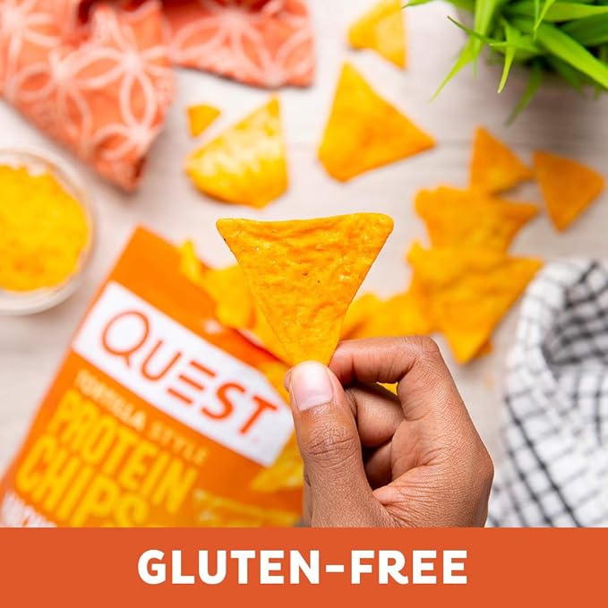 Quest Nutrition Nacho Cheese Tortilla Style Protein Chips, 18g Protein, 4g Net Carb, Low Carb, Gluten Free, 1.1 oz (Pack of 12)