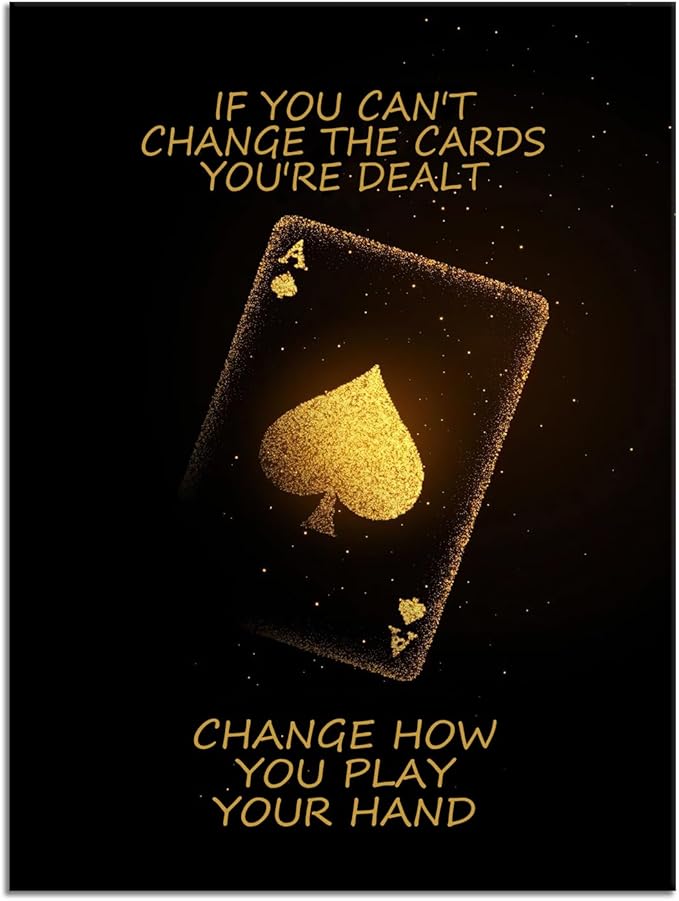 Poker Motivational Poster Ace of Spades Game Inspirational Wall Art Quotes Wall Decor for Living Room Bedroom Office Bathroom Canvas Print Artwork Framed Art Decoration Ready to Hang [18''Wx 24''H]