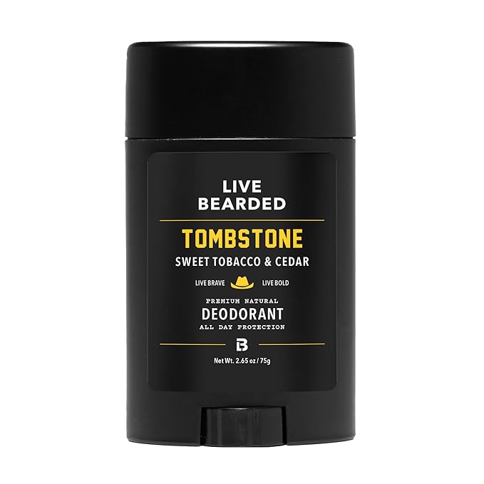Live Bearded Men's Deodorant - Long Lasting, Aluminum Free, All Natural, Activated Charcoal Deodorant for Men, Travel Size - Tombstone, 1 Stick
