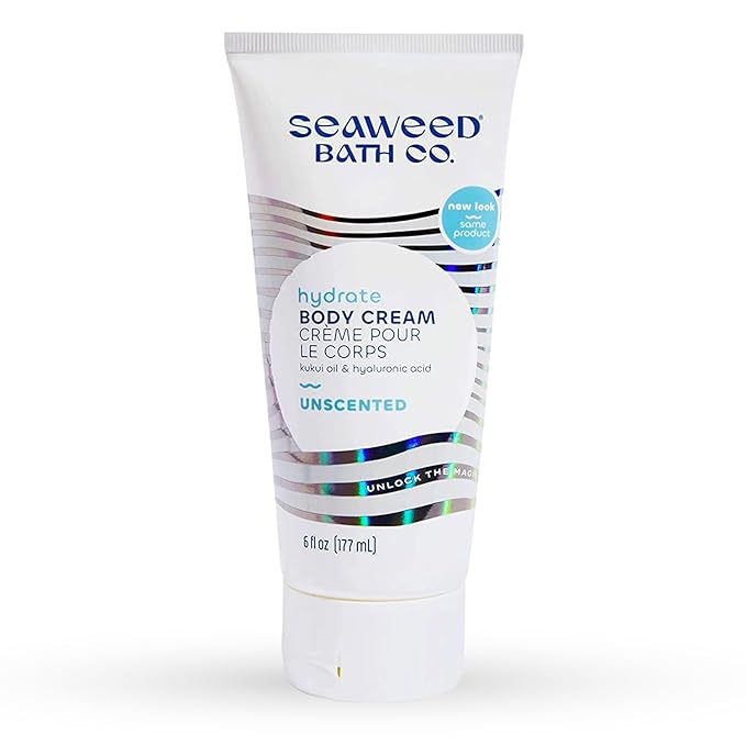Seaweed Bath Co. Hydrate Body Cream, Unscented, 6 Ounce, Sustainably Harvested Seaweed, Kukui Oil, Hyaluronic Acid, Shea Butter
