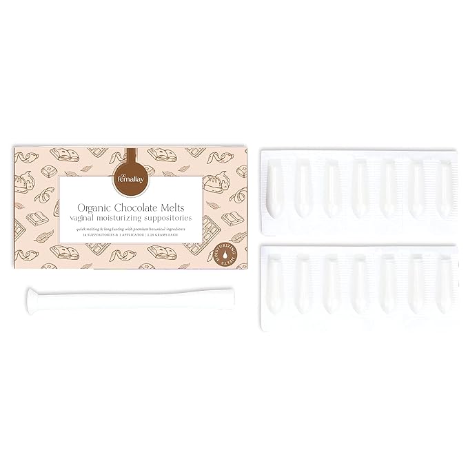 Femallay Organic Vaginal Moisturizing Suppository Melts - 100% Natural Suppositories for Vaginal Odor and Dryness Relief, Ultra-Hydrating Fast-Acting Comfort (Chocolate)
