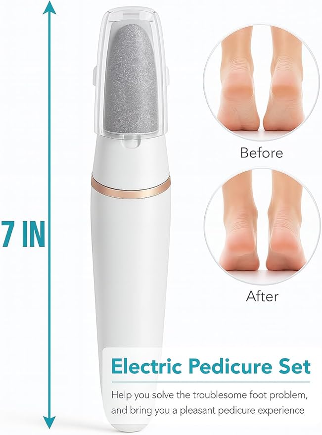 Electric Callus Remover for Feet, Professional Pedicure Tool and Foot File with 2 Roller Heads for Hard Skin, Removes Dry Dead Skin for Smoother Feet, Electric Foot Callus Remover for Foot Care