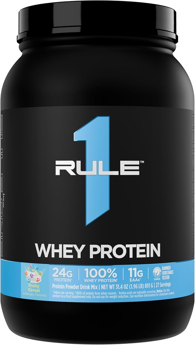 Rule 1 Whey Protein – 24g Fast-Acting Protein from All-Whey Sources with Naturally Occurring EAAs & BCAAs for Workout Recovery or Anytime Use (2 Pounds*, Fruity Cereal)