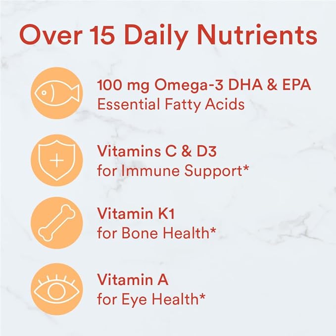 SmartyPants Kids Multivitamin Gummies: Omega 3 Fish Oil (EPA/DHA), Vitamin D3, C, Vitamin B12, B6, A, K & Zinc for Immune Support, Biotin, Gluten Free, Three Fruit Flavors, 120 Count (30 Day Supply)