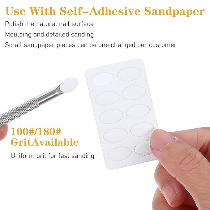 Cuticle Remover Tool Cuticle Pusher, Dual Ended Stainless Steel Cutin Dead Skin Polishing Peeler, Toenail Care for Manicure Pedicure Nail Art(2 Cuticles Pusher+2 Sandpaper Sheets)