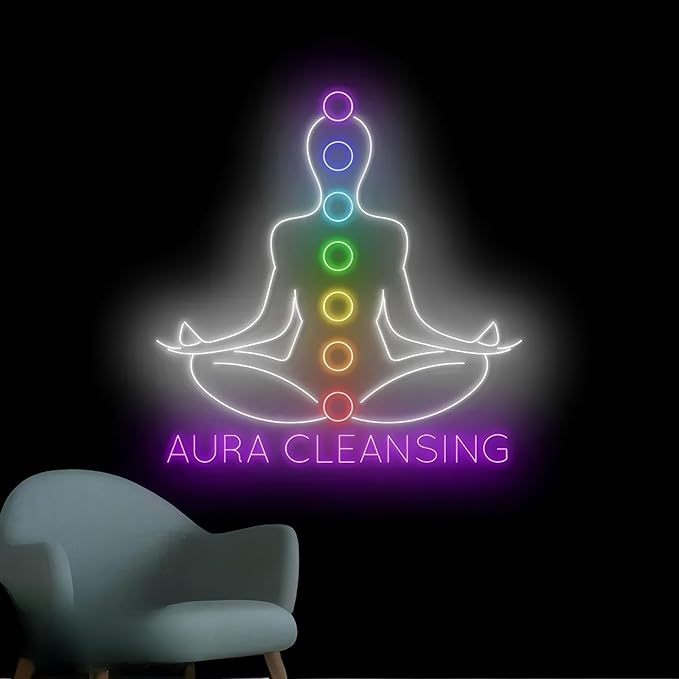Aura Cleansing Neon Sign, Isha Yoga Neon Light, Meditation Led Light, Vipassana Wall Art, Mindfulness Home Wall, Pilates Studio Art Yoga Lover Gift, Psychic Chakras Healing Exercise