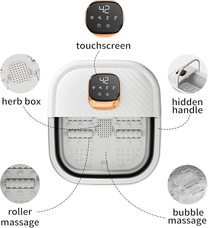 Collapsible Foot Spa with Heat, Touchscreen, Foldable Foot Bath Massager with Temperature Control, Foot Massage Rollers, Pedicure Spa for Home, Office, Relaxation, Gift for Men & Women
