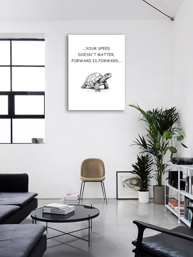 Inspirational Canvas Poster Turtle Quote ‘SPEED DOESN'T MATTER, FORWARD IS FORWARD...’Motivational Wall Art Printed Modern Artwork for Office School Home Decor Framed Ready to Hang[30" W X 40" H]