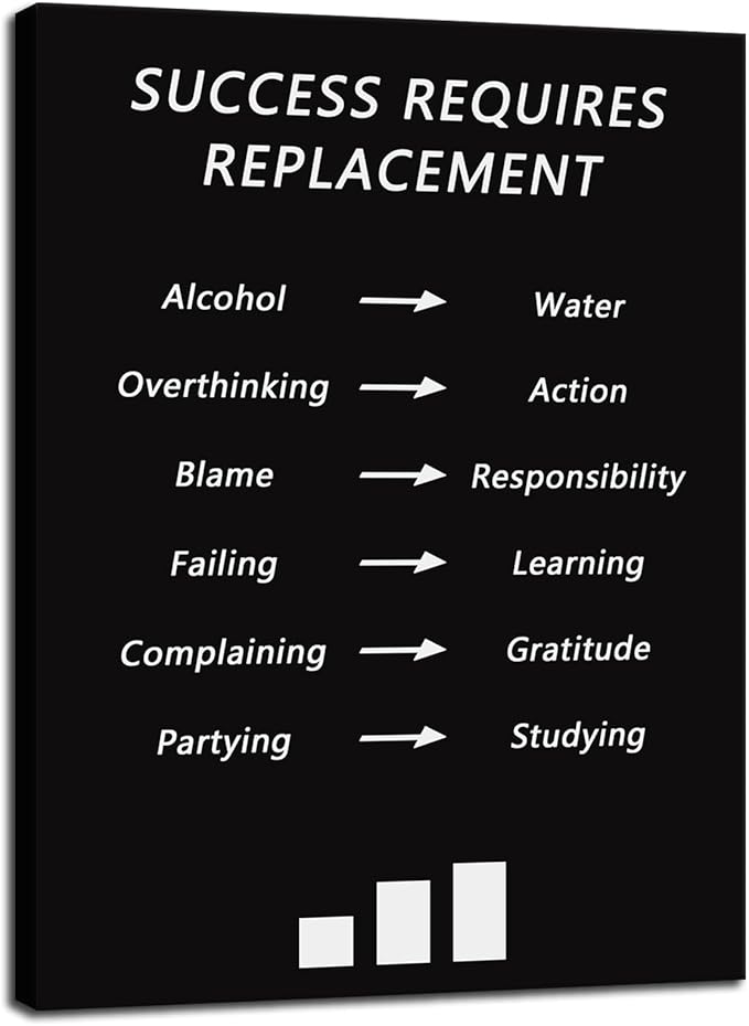Inspirational Canvas Wall Art Office Decor Success Requires Replacement Poster Motivational Positive Quote Picture Painting Artwork Modern Home Decor Classroom Wooden Framed [18''W x 24''H]