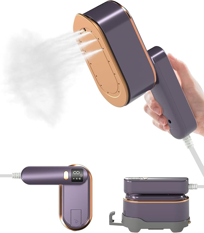 Travel Steamer Iron for Clothes - 1200W Handheld Size Portable Travel Steamer, 3 Steam Levels Clothes Steamer with LCD Screen, 10S Fast Heat-up Steamer for Dress Shirt Home Travel (Gray Purple)