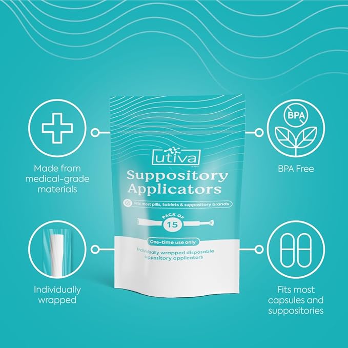 Szio+ Utiva Suppository Applicator for Women - Disposable Vaginal Suppository Applicators - Hygienic Individually Wrapped - Feminine Treatment, 15 Disposable Vaginal Inserts