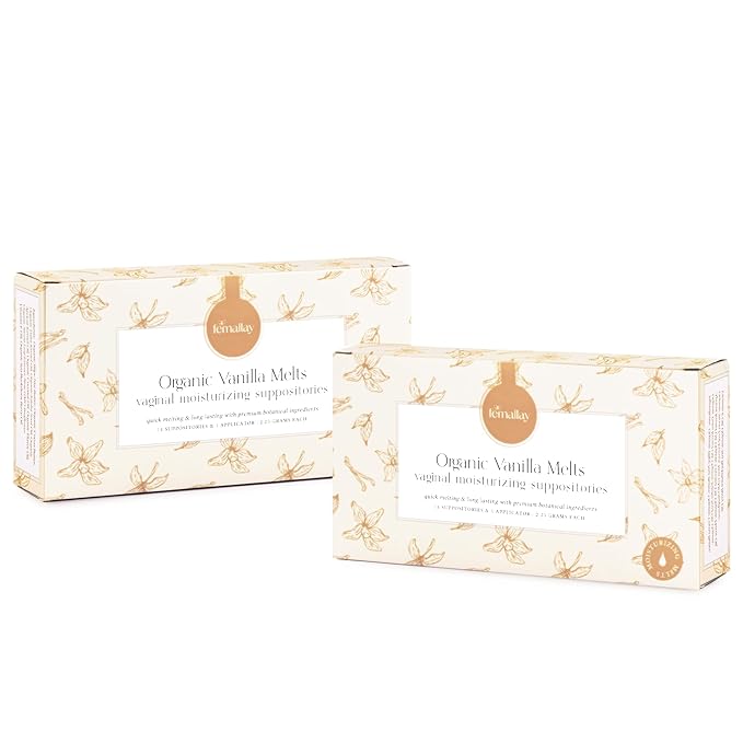 Femallay Organic Vaginal Moisturizing Suppository Melts - 100% Natural Suppositories for Vaginal Odor and Dryness Relief, Ultra-Hydrating Fast-Acting Comfort (Vanilla- 2 Pack)