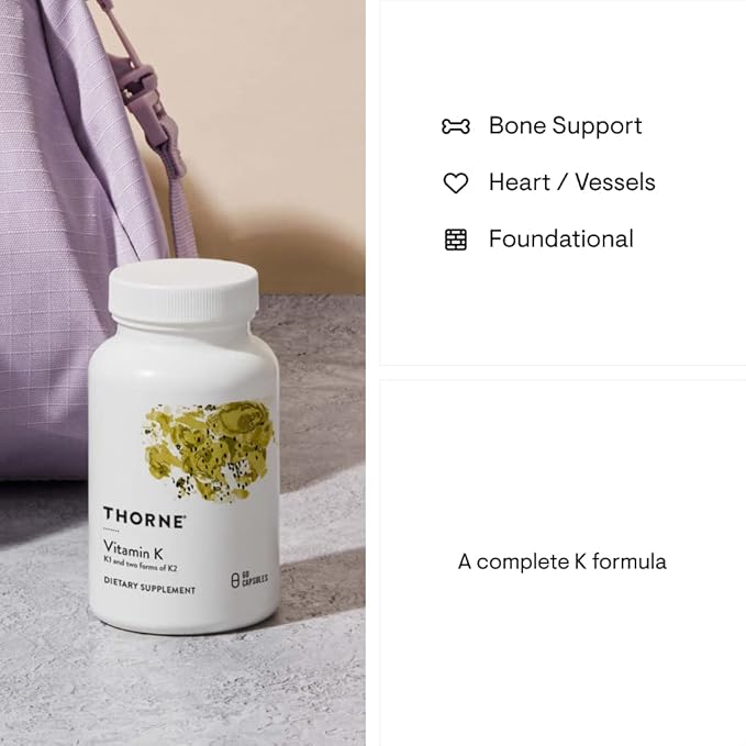 THORNE - Vitamin K (Formerly 3-K Complete) - Vitamins K1 and K2 (as MK-4 and MK-7) - Supports Strong Bones* - 60 Capsules