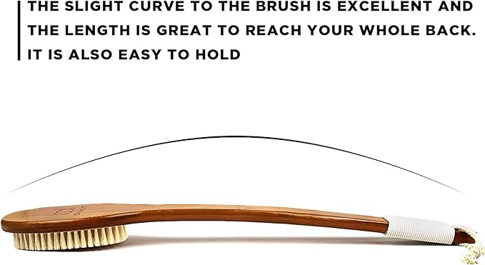 ICANdOIT-17.71Inch Natural Stiff Sisal Bristles Anti-Slip Long Handle Bath Brush,Bent Handle Shower Scrubber for Exfoliating,Shower Back Brush,Exfoliation Set with Pumice Stone(2 Pack)