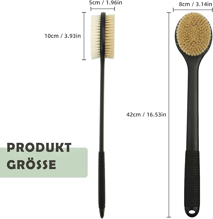 17 Inch Anti-Slip Long Handle Back Scrubber for Shower, Dual-Sided Shower Brush with Soft and Stiff Bristles, Shower Back Scrubber for Wet or Dry Brushing (Black)