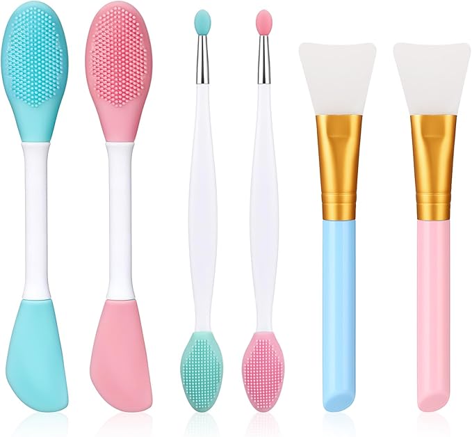 6Pcs Silicone Scrubber Set, 2 Pcs 2 in 1 Double-Sided Facial Scrubber Brush Tool, 2pcs Face Mask Brush for Pore Cleansing, Makeup Skincare Removal, Remove Blackheads, Men & Women