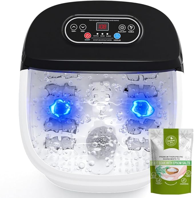 Foot Spa Bath Massager with Heat - Ozone & UV and Bule Light Foot Soaking Tub, Epsom Salt, Adjustable Temperature, Bubble and 8 Rollers, Birthday Gift for Mom Dad