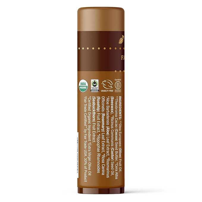 Badger Creamy Cocoa Cocoa Butter Lip Balm, Long Lasting Hydrating Lip Moisturizer, Fair Trade, Large Size Stick, 100% Organic Lip Care, 4-pack