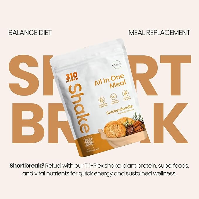 310 Nutrition All-In-One Meal Replacement Shake Powder - Plant-Based Protein Smoothie Blend w/High Fiber, Probiotics & Adaptogens - Low Carb, Vegan, Keto & Paleo Friendly - Snickerdoodle - 14 Srv