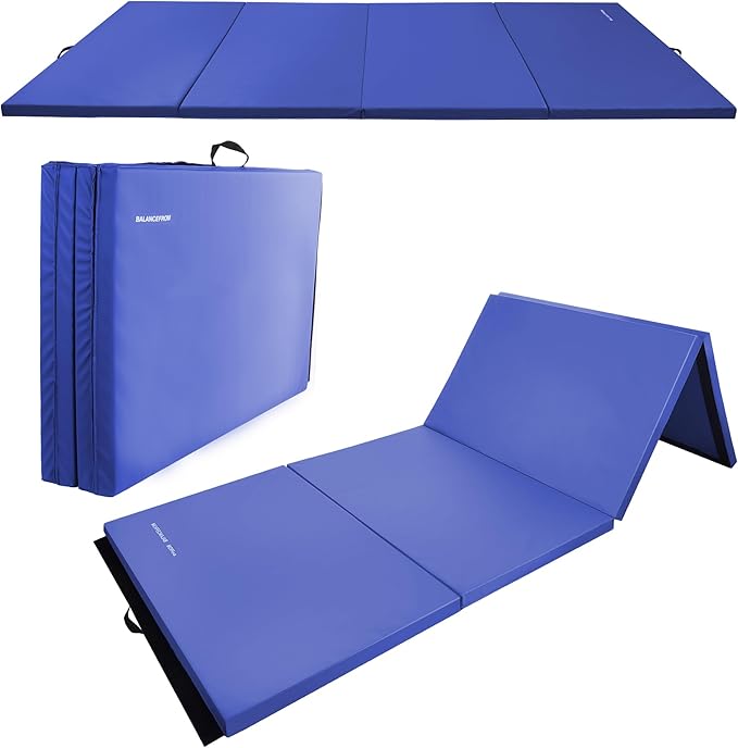 Folding Exercise Gymnastics Mat 4'x8'x2" Gym Workout Mat with Carrying Handles High-Density Anti-Tear Portable Fitness Aerobics Mats for Home Gym Yoga Pilates Tumbling MMA Core Training, Multiple Colors