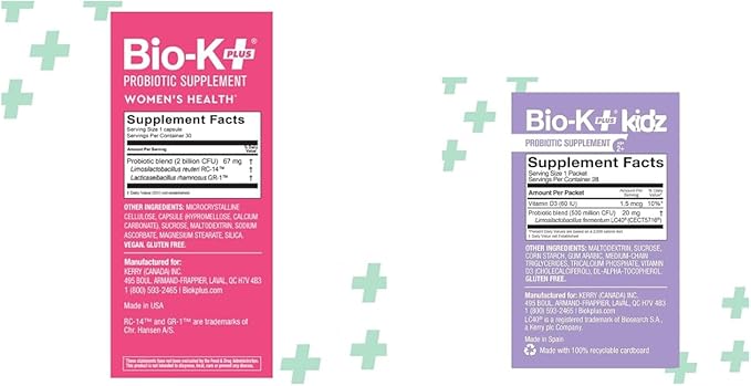 Bio K+ Women's Health Probiotic Bundle – Vaginal & Urinary Tract Support 2B CFU + Daily Probiotic for Kids with Limosilactobacillus fermentum LC40®, Vitamin D3, 28 Packets, Non-GMO, Gluten-Free