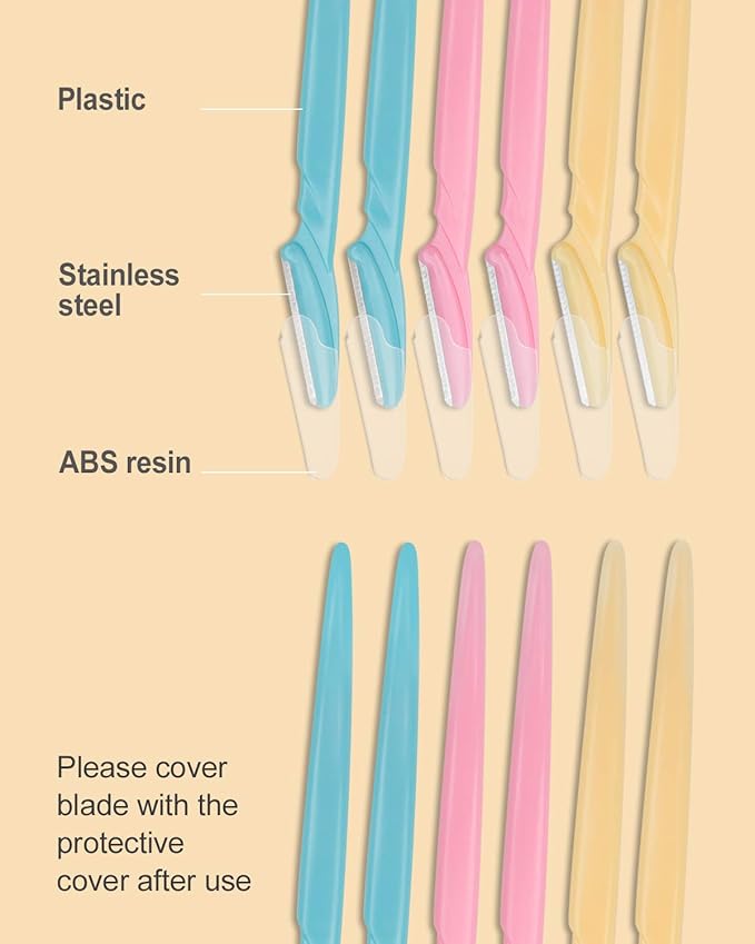Dermaplane Razor, 60 Pcs Face Razors for Women and Men, Multipurpose Eyebrow Razor, Dermaplaning Tool for Face by MoHern， Multi-Color