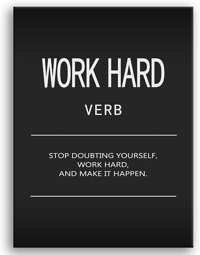 Motivational Wall Art Office Decor Inspirational Quotes Canvas Painting Work Hard Verb Pictures Posters and Prints Artwork Modern Gym Living Room Wall Decor Framed Ready to Hang[30" W X 40" H]