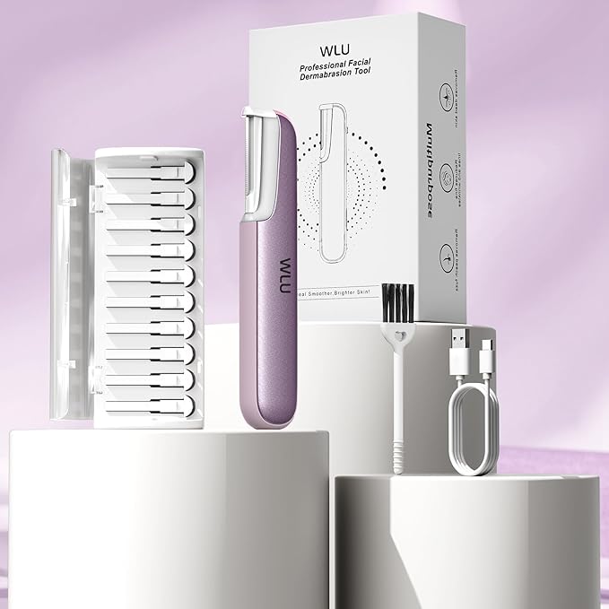 Dermaplaning Tool for Women Face - Edge Technology Sonic Dermaplane Razor for Facial Exfoliation & Peach Fuzz Hair Removal with 10 Refill Blades (Purple)
